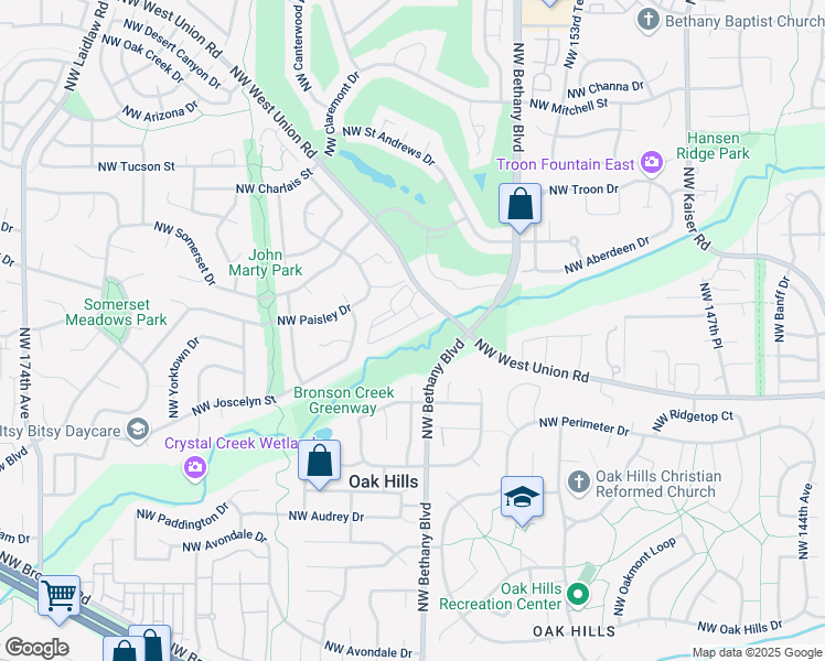 map of restaurants, bars, coffee shops, grocery stores, and more near 15852 Northwest West Union Road in Portland