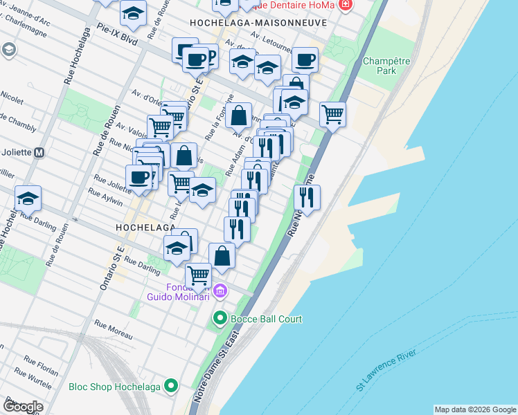 map of restaurants, bars, coffee shops, grocery stores, and more near 584 Rue Nicolet in Montréal