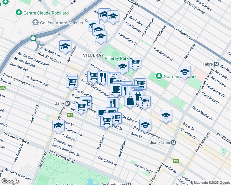 map of restaurants, bars, coffee shops, grocery stores, and more near in Montreal