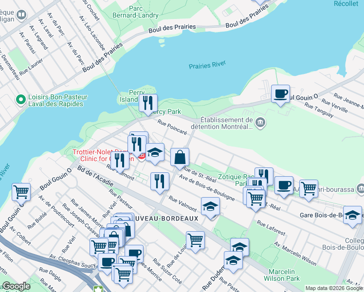 map of restaurants, bars, coffee shops, grocery stores, and more near 1045 Rue de Salaberry in Montréal