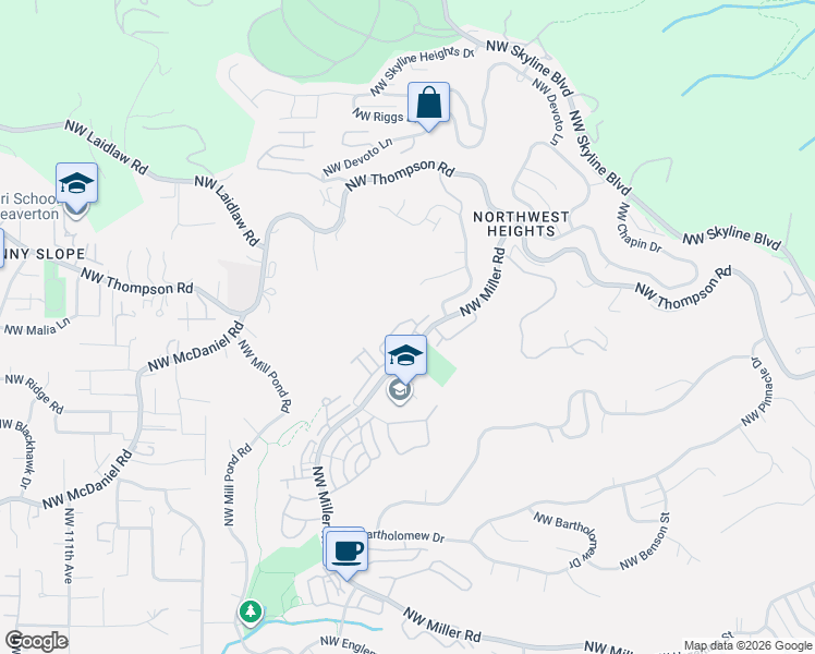 map of restaurants, bars, coffee shops, grocery stores, and more near 10275 Northwest Wilshire Lane in Portland