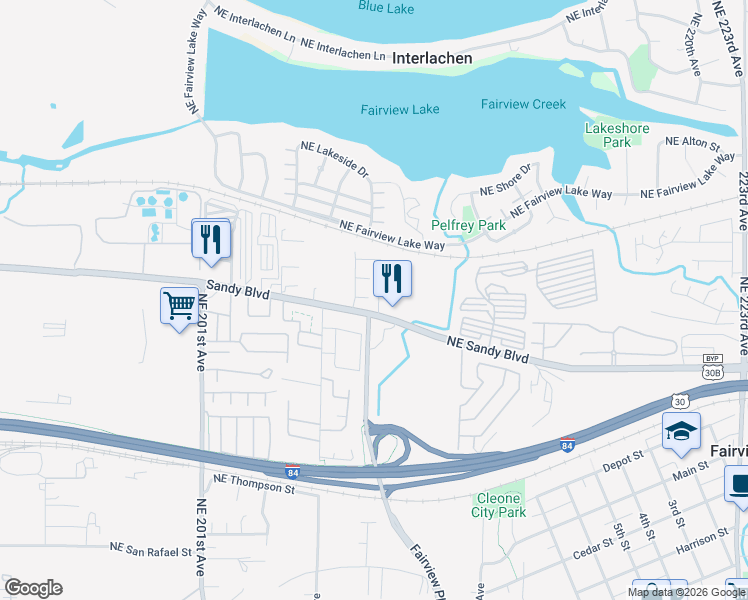 map of restaurants, bars, coffee shops, grocery stores, and more near 20690 Northeast Sandview Drive in Fairview