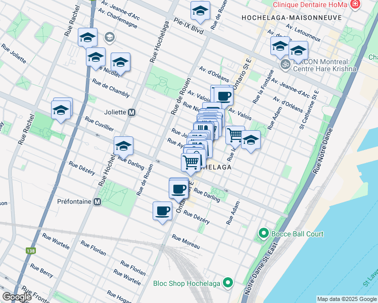 map of restaurants, bars, coffee shops, grocery stores, and more near 2066 Rue Aylwin in Montréal