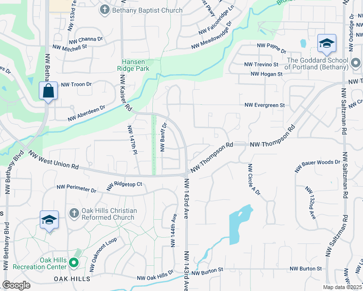 map of restaurants, bars, coffee shops, grocery stores, and more near 3406 Northwest Blackcomb Drive in Portland