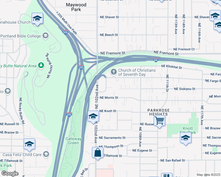 map of restaurants, bars, coffee shops, grocery stores, and more near 3054 Northeast 103rd Place in Portland