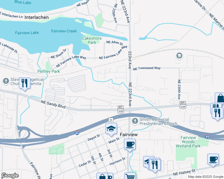 map of restaurants, bars, coffee shops, grocery stores, and more near 21816 Bramble Way in Fairview