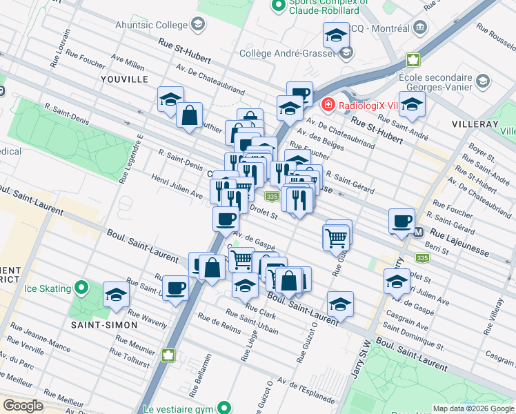 map of restaurants, bars, coffee shops, grocery stores, and more near 8659 Rue Drolet in Montréal