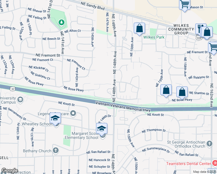 map of restaurants, bars, coffee shops, grocery stores, and more near 14753 Northeast Stanton Court in Portland