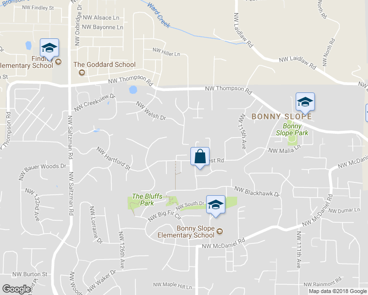 map of restaurants, bars, coffee shops, grocery stores, and more near 3463 Northwest Loriann Drive in Portland