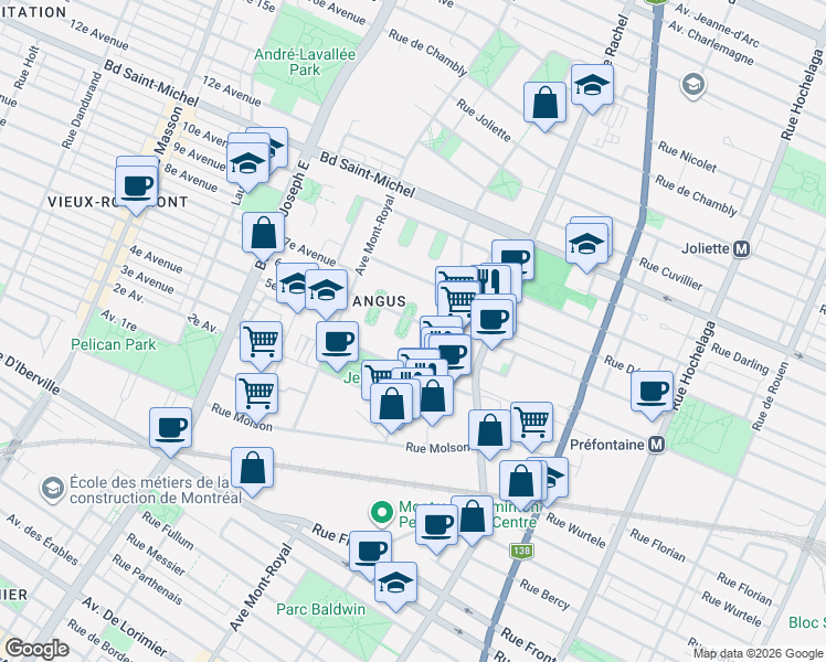 map of restaurants, bars, coffee shops, grocery stores, and more near 2898 Rue Rose Ouellette in Montréal