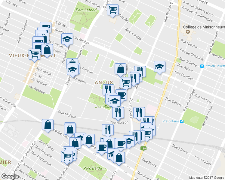 map of restaurants, bars, coffee shops, grocery stores, and more near 2898 Rue Rose Ouellette in Montréal