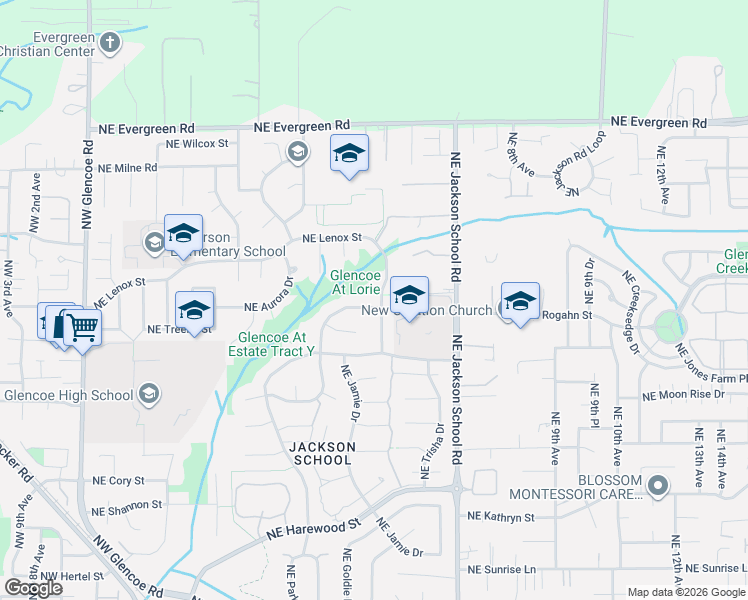 map of restaurants, bars, coffee shops, grocery stores, and more near 2795 Northeast Lorie Drive in Hillsboro
