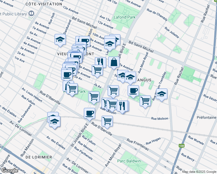 map of restaurants, bars, coffee shops, grocery stores, and more near 2680 Rue Gilford in Montréal
