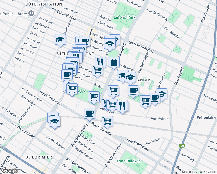 map of restaurants, bars, coffee shops, grocery stores, and more near 2680 Rue Gilford in Montréal