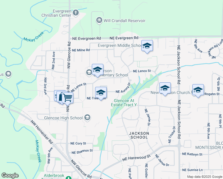 map of restaurants, bars, coffee shops, grocery stores, and more near 2615 Northeast Aurora Drive in Hillsboro