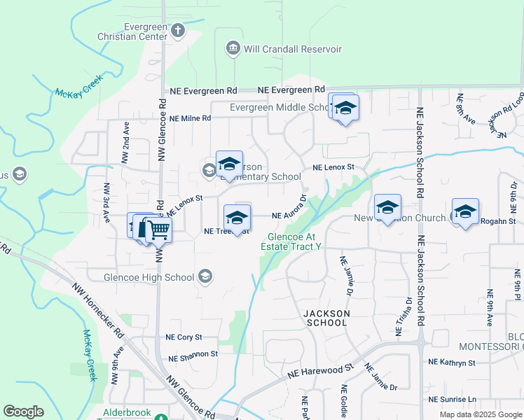 map of restaurants, bars, coffee shops, grocery stores, and more near 2615 Northeast Aurora Drive in Hillsboro