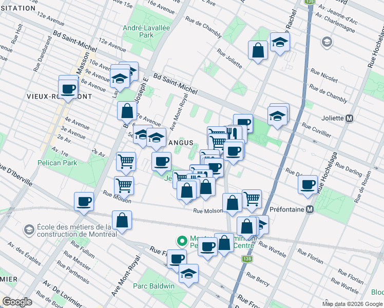 map of restaurants, bars, coffee shops, grocery stores, and more near 2898 Rue Rose Ouellette in Montréal