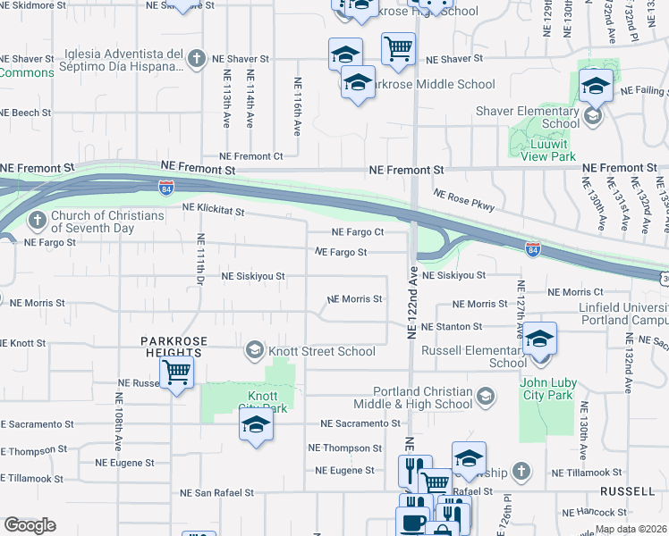 map of restaurants, bars, coffee shops, grocery stores, and more near 11821 Northeast Siskiyou Street in Portland