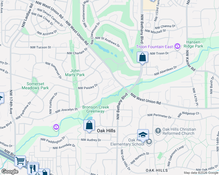 map of restaurants, bars, coffee shops, grocery stores, and more near 15800 Northwest West Union Road in Portland
