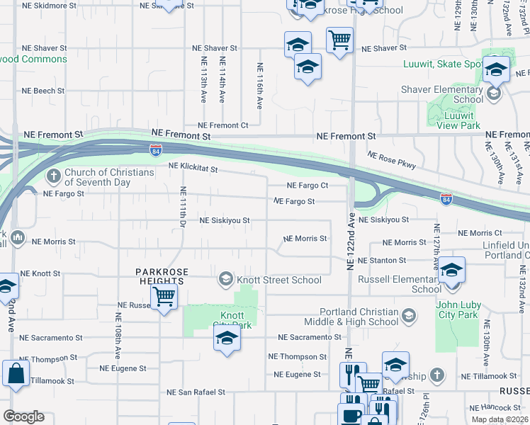 map of restaurants, bars, coffee shops, grocery stores, and more near 3155 Northeast 117th Avenue in Portland