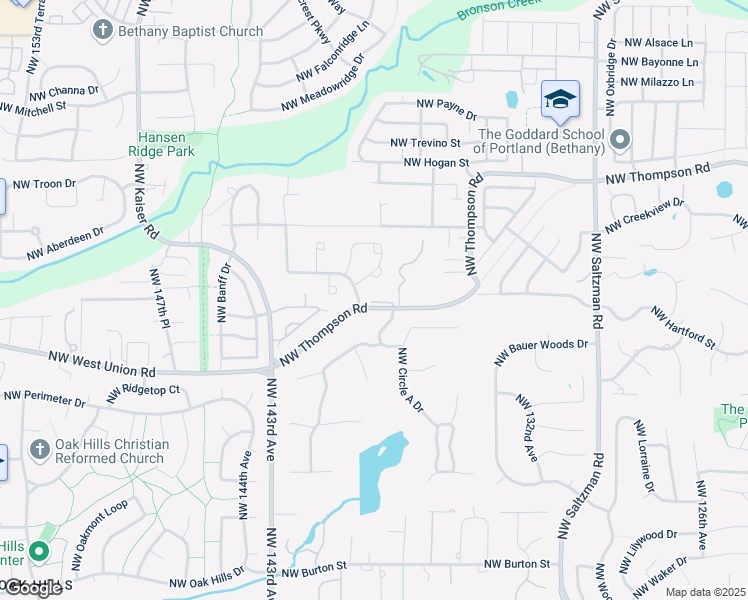 map of restaurants, bars, coffee shops, grocery stores, and more near 13879 NW Thompson Rd in Portland