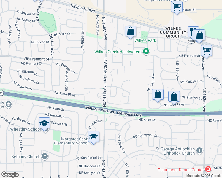 map of restaurants, bars, coffee shops, grocery stores, and more near 14874 Northeast Rose Parkway in Portland