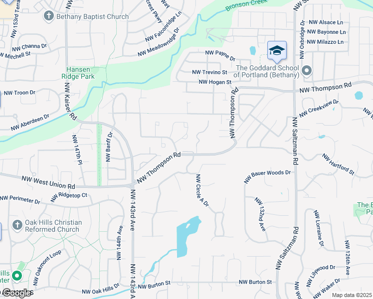 map of restaurants, bars, coffee shops, grocery stores, and more near 13879 Northwest Thompson Road in Portland