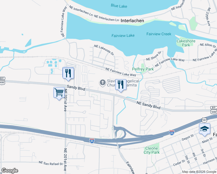 map of restaurants, bars, coffee shops, grocery stores, and more near 2965 Northeast 206th Place in Fairview