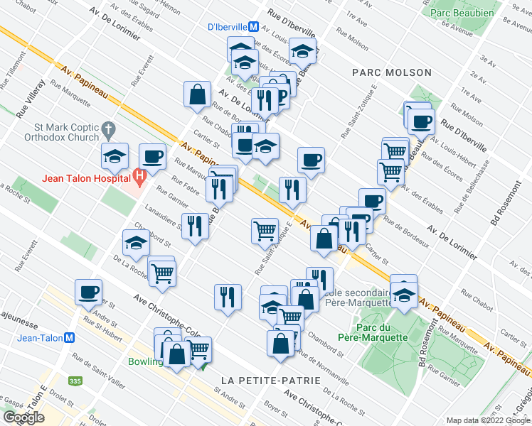 map of restaurants, bars, coffee shops, grocery stores, and more near 6775 Rue Marquette in Montrã©Al