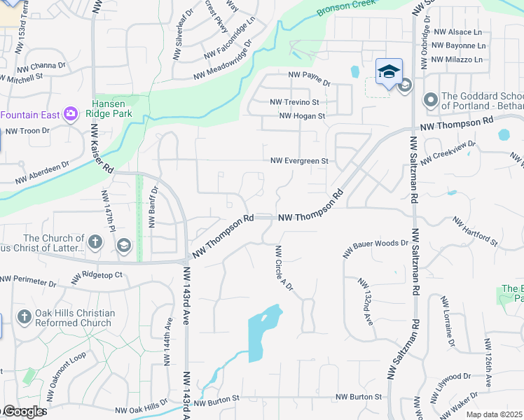 map of restaurants, bars, coffee shops, grocery stores, and more near 13879 Northwest Thompson Road in Portland