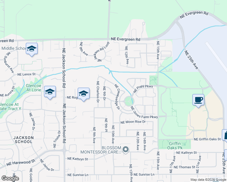 map of restaurants, bars, coffee shops, grocery stores, and more near 1004 Northeast Ayrshire Drive in Hillsboro