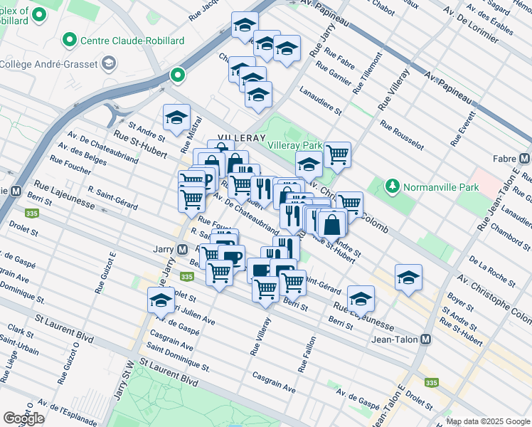 map of restaurants, bars, coffee shops, grocery stores, and more near in Montreal