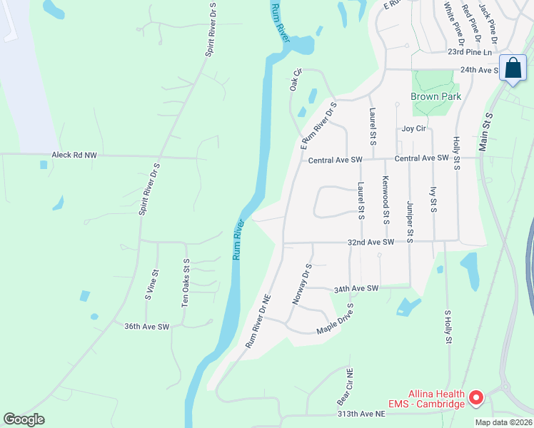 map of restaurants, bars, coffee shops, grocery stores, and more near 3045 East Rum River Drive South in Cambridge