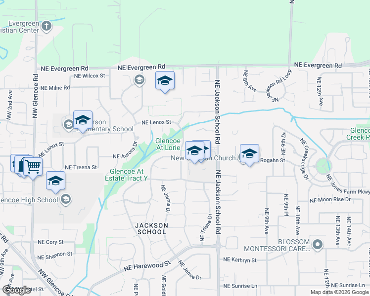map of restaurants, bars, coffee shops, grocery stores, and more near 2832 Northeast Lorie Drive in Hillsboro