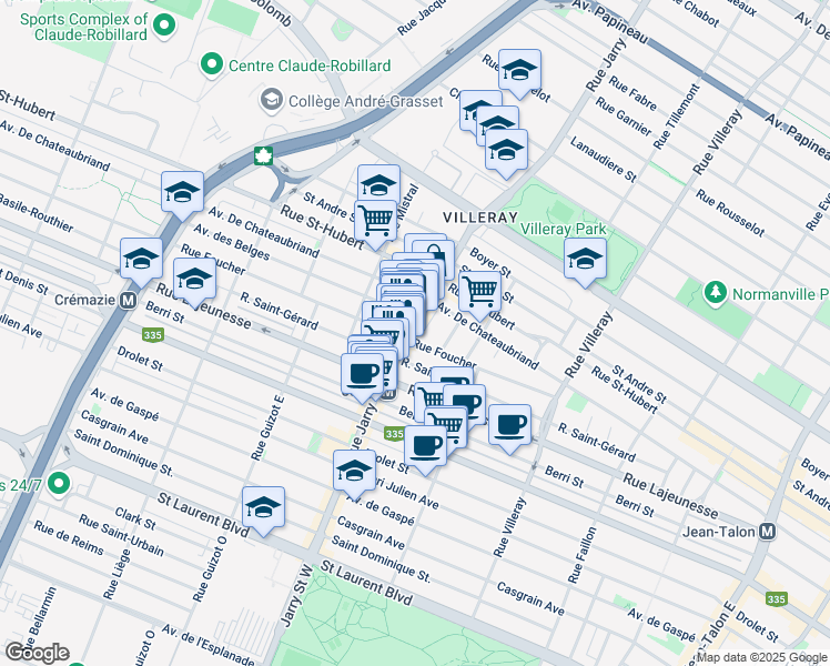 map of restaurants, bars, coffee shops, grocery stores, and more near 656 Rue Jarry Est in Montréal