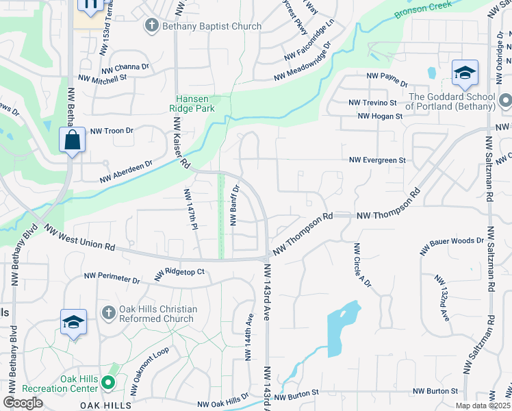 map of restaurants, bars, coffee shops, grocery stores, and more near 3406 Northwest Blackcomb Drive in Portland