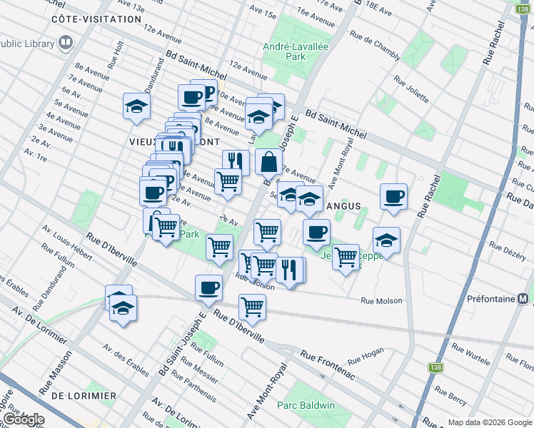map of restaurants, bars, coffee shops, grocery stores, and more near 2818 Rue Gilford in Montréal