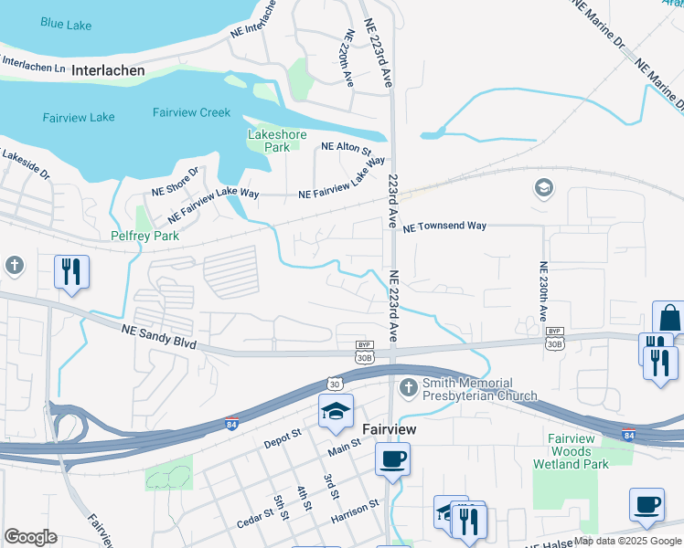 map of restaurants, bars, coffee shops, grocery stores, and more near 21816 Bramble Way in Fairview