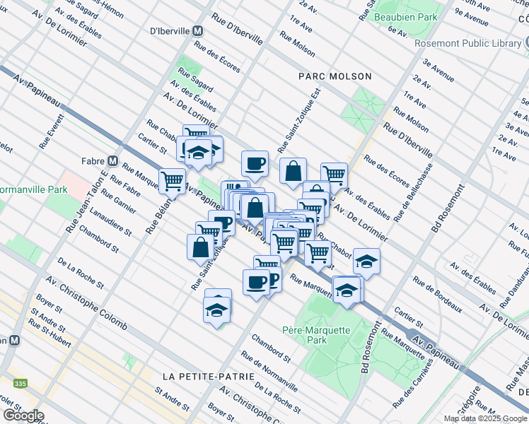 map of restaurants, bars, coffee shops, grocery stores, and more near 6661 Rue Cartier in Montréal