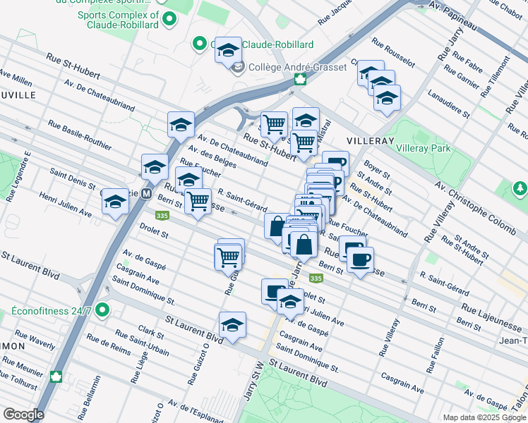 map of restaurants, bars, coffee shops, grocery stores, and more near in Montreal