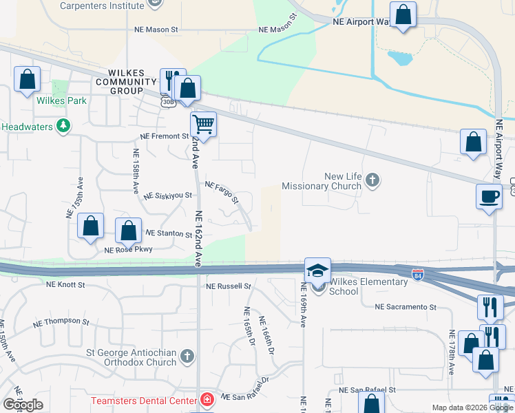 map of restaurants, bars, coffee shops, grocery stores, and more near 3003 Northeast 170th Place in Portland