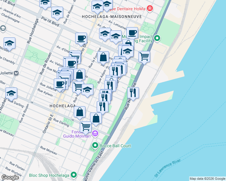 map of restaurants, bars, coffee shops, grocery stores, and more near 3769 Ste-Catherine East in Montreal