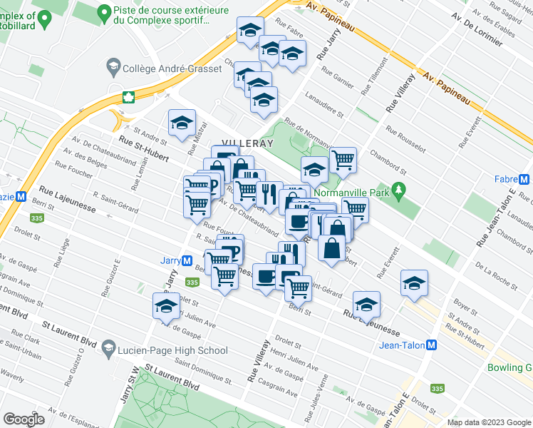 map of restaurants, bars, coffee shops, grocery stores, and more near 7848 Rue Saint-Hubert in Montréal