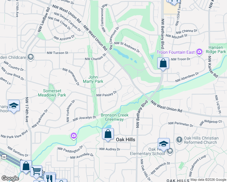 map of restaurants, bars, coffee shops, grocery stores, and more near 3525 Northwest Lehman Place in Beaverton
