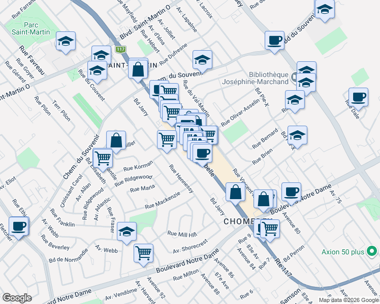 map of restaurants, bars, coffee shops, grocery stores, and more near 1202 Boulevard Curé-Labelle in Laval