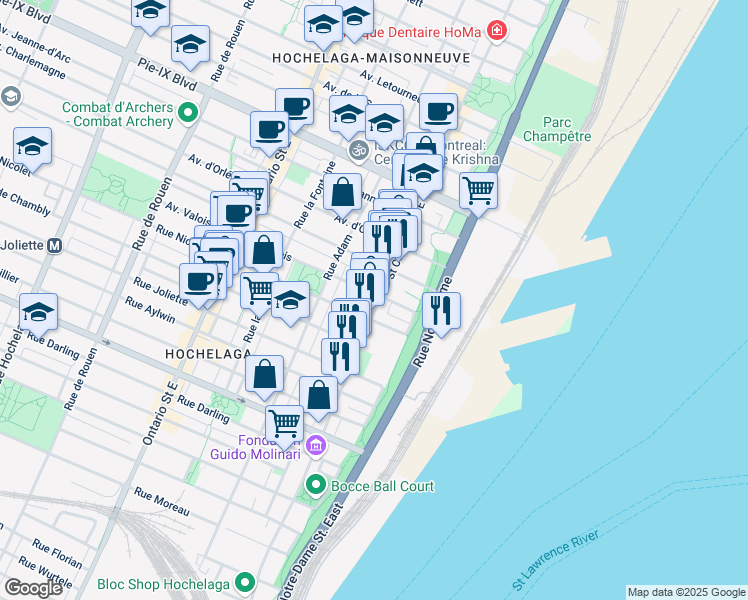 map of restaurants, bars, coffee shops, grocery stores, and more near in Montreal