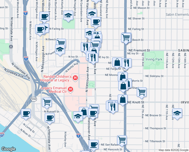 map of restaurants, bars, coffee shops, grocery stores, and more near 2 North Morris Street in Portland