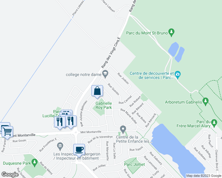map of restaurants, bars, coffee shops, grocery stores, and more near 841 Rue Quintin in Saint-Bruno-de-Montarville