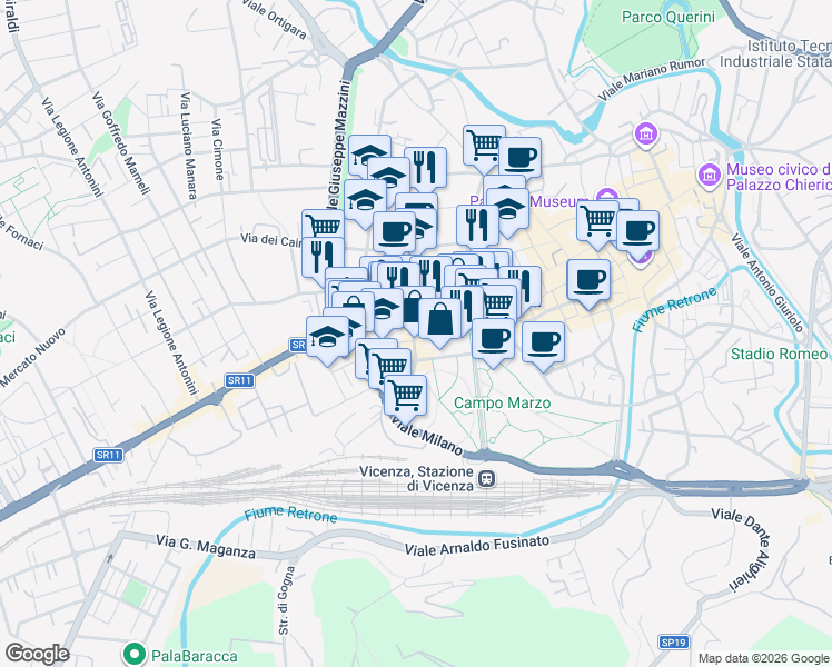 map of restaurants, bars, coffee shops, grocery stores, and more near 61 Corso Strada Statale Felice E Fortunato in Vicenza