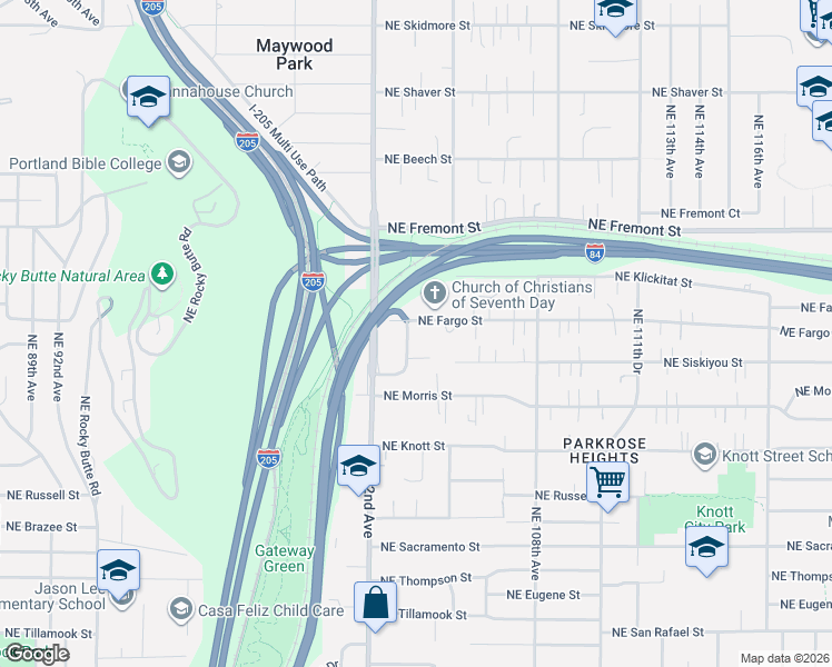 map of restaurants, bars, coffee shops, grocery stores, and more near 10335 Northeast Fargo Street in Portland